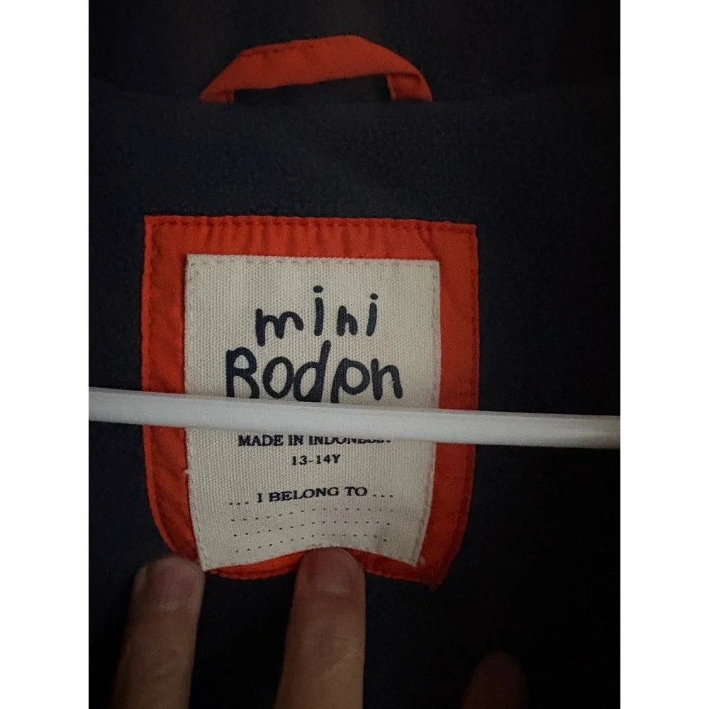 Mini Boden Kids Orange Puffer Vest Navy Fleece Lined Quilted Snap Front 13-14Y